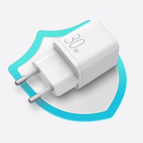 Ładowarka sieciowa wtyczka EU USB USB-C 30W PD QC AFC FCP biała Ładowarka sieciowa wtyczka EU USB USB-C 30W PD QC AFC FCP biała
