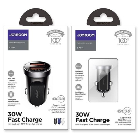 Mini szybka ładowarka samochodowa 2x USB 30W QC SCP PD AFC czarny Mini szybka ładowarka samochodowa 2x USB 30W QC SCP PD AFC czarny