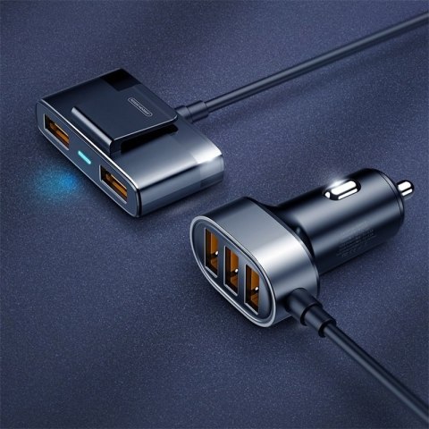 Szybka ładowarka samochodowa 5x USB 6.2A z przedłużaczem czarny Szybka ładowarka samochodowa 5x USB 6.2A z przedłużaczem czarny