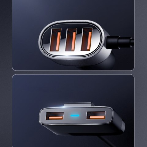 Szybka ładowarka samochodowa 5x USB 6.2A z przedłużaczem czarny Szybka ładowarka samochodowa 5x USB 6.2A z przedłużaczem czarny