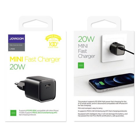 Szybka ładowarka sieciowa USB-C 20W Power Delivery Quick Charge 3.0 AFC czarna Szybka ładowarka sieciowa USB-C 20W Power Delivery Quick Charge 3.0 AFC czarna
