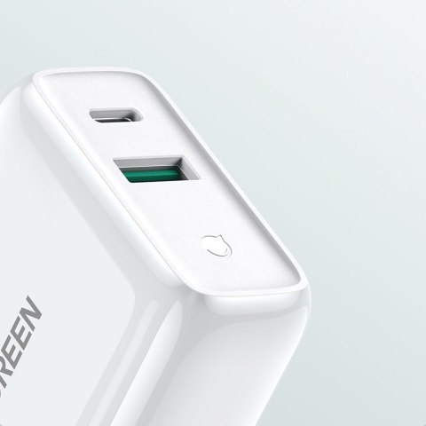Szybka ładowarka sieciowa USB-C + USB 36 W Quick Charge 4.0 Power Delivery biały Szybka ładowarka sieciowa USB-C + USB 36 W Quick Charge 4.0 Power Delivery biały