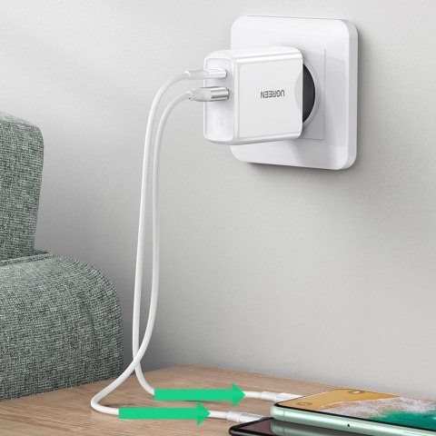 Szybka ładowarka sieciowa USB-C + USB 36 W Quick Charge 4.0 Power Delivery biały Szybka ładowarka sieciowa USB-C + USB 36 W Quick Charge 4.0 Power Delivery biały