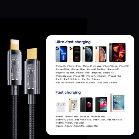Kabel przewód w oplocie do iPhone USB-C - Lightning PD 20W 1.2m czarny Kabel przewód w oplocie do iPhone USB-C - Lightning PD 20W 1.2m czarny