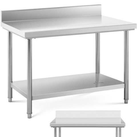 Stół blat roboczy stalowy nierdzewny przyścienny z rantem i półką 120x70cm Stół blat roboczy stalowy nierdzewny przyścienny z rantem i półką 120x70cm