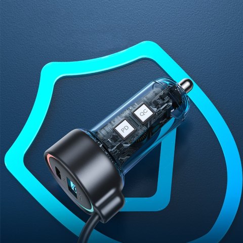 Szybka ładowarka samochodowa 3w1 z kablem USB-C 1.5m 55W czarny Szybka ładowarka samochodowa 3w1 z kablem USB-C 1.5m 55W czarny