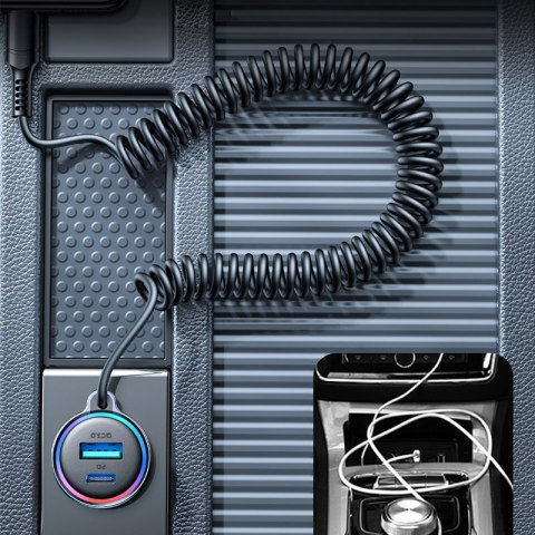 Szybka ładowarka samochodowa 3w1 z kablem USB-C 1.5m 55W czarny Szybka ładowarka samochodowa 3w1 z kablem USB-C 1.5m 55W czarny