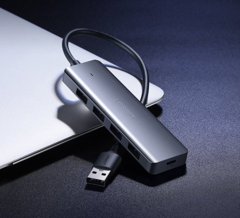 HUB Rozdzielacz portów USB - 4x USB 3.2 z portem zasilania micro USB szary HUB Rozdzielacz portów USB - 4x USB 3.2 z portem zasilania micro USB szary