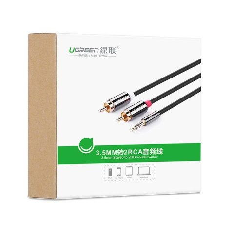 Kabel przewód audio 3.5mm mini jack - 2RCA 2m czarny Kabel przewód audio 3.5mm mini jack - 2RCA 2m czarny
