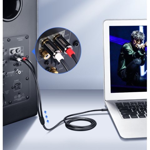 Kabel przewód audio 3.5mm mini jack - 2RCA 3m czarny Kabel przewód audio 3.5mm mini jack - 2RCA 3m czarny