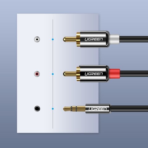 Kabel przewód audio 3.5mm mini jack - 2RCA 3m czarny Kabel przewód audio 3.5mm mini jack - 2RCA 3m czarny
