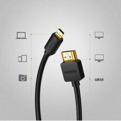 Kabel przewód przejściówka HDMI - micro HDMI 2.0v 4K 60Hz 30AWG 1.5m czarny Kabel przewód przejściówka HDMI - micro HDMI 2.0v 4K 60Hz 30AWG 1.5m czarny