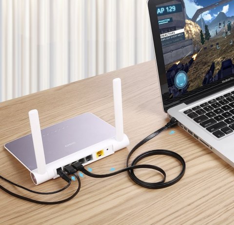 Płaski patchcord kabel przewód sieciowy LAN STP RJ45 Cat 7 10Gbps 3m czarny Płaski patchcord kabel przewód sieciowy LAN STP RJ45 Cat 7 10Gbps 3m czarny
