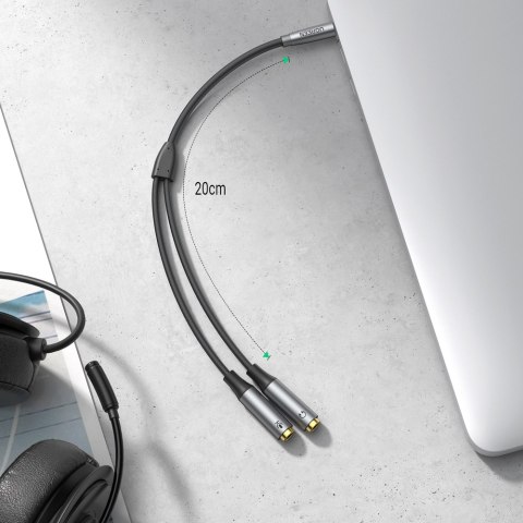 Rozdzielacz kabla AUX 3.5 mm męski do słuchawek i mikrofonu żeński 20cm czarny Rozdzielacz kabla AUX 3.5 mm męski do słuchawek i mikrofonu żeński 20cm czarny