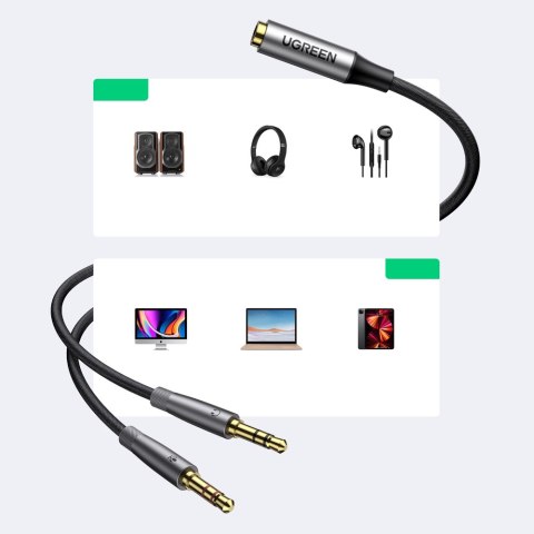 Rozdzielacz kabla AUX 3.5 mm żeński do słuchawek i mikrofonu męski 20cm czarny Rozdzielacz kabla AUX 3.5 mm żeński do słuchawek i mikrofonu męski 20cm czarny