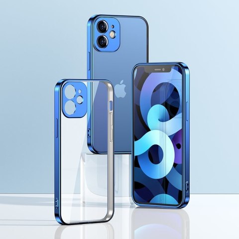 Ultra cienkie przezroczyste etui z metaliczną ramką do iPhone 12 Pro ciemno-niebieski Ultra cienkie przezroczyste etui z metaliczną ramką do iPhone 12 Pro ciemno-niebieski