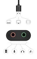 Zewnętrzna karta dźwiękowa muzyczna adapter USB - 3.5mm mini jack kabel 15cm czarny