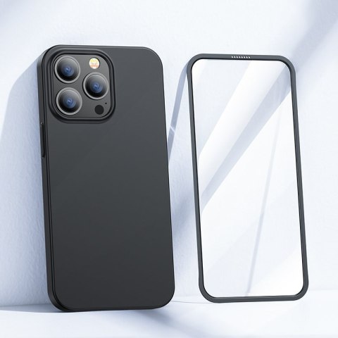 Etui pokrowiec do iPhone 13 Pro Max obudowa na tył i przód + szkło hartowane czarny Etui pokrowiec do iPhone 13 Pro Max obudowa na tył i przód + szkło hartowane czarny