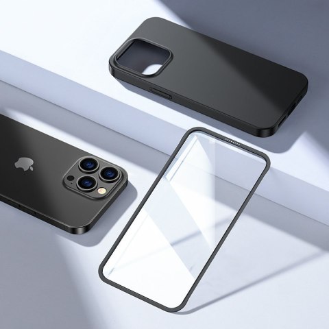 Etui pokrowiec do iPhone 13 Pro Max obudowa na tył i przód + szkło hartowane czarny Etui pokrowiec do iPhone 13 Pro Max obudowa na tył i przód + szkło hartowane czarny