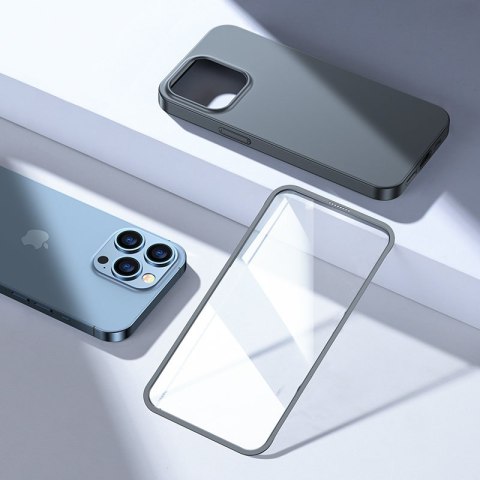 Etui pokrowiec do iPhone 13 Pro Max obudowa na tył i przód + szkło hartowane szary Etui pokrowiec do iPhone 13 Pro Max obudowa na tył i przód + szkło hartowane szary