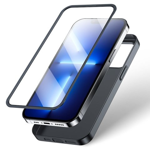 Etui pokrowiec do iPhone 13 Pro obudowa na tył i przód + szkło hartowane czarny Etui pokrowiec do iPhone 13 Pro obudowa na tył i przód + szkło hartowane czarny