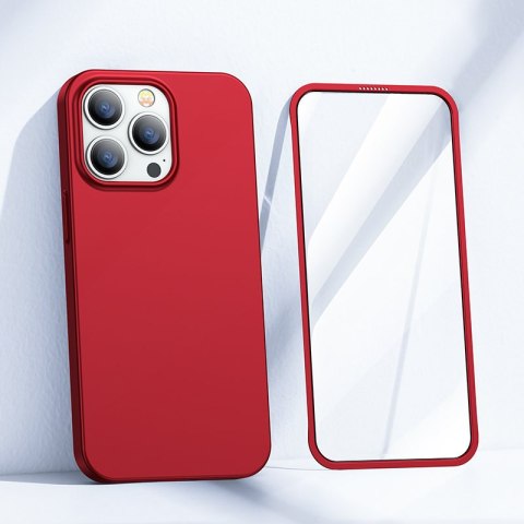 Etui pokrowiec do iPhone 13 Pro obudowa na tył i przód + szkło hartowane czerwony Etui pokrowiec do iPhone 13 Pro obudowa na tył i przód + szkło hartowane czerwony