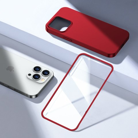 Etui pokrowiec do iPhone 13 Pro obudowa na tył i przód + szkło hartowane czerwony Etui pokrowiec do iPhone 13 Pro obudowa na tył i przód + szkło hartowane czerwony