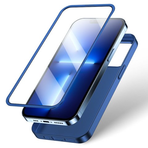 Etui pokrowiec do iPhone 13 Pro obudowa na tył i przód + szkło hartowane niebieski Etui pokrowiec do iPhone 13 Pro obudowa na tył i przód + szkło hartowane niebieski
