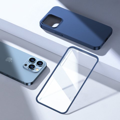 Etui pokrowiec do iPhone 13 Pro obudowa na tył i przód + szkło hartowane niebieski Etui pokrowiec do iPhone 13 Pro obudowa na tył i przód + szkło hartowane niebieski