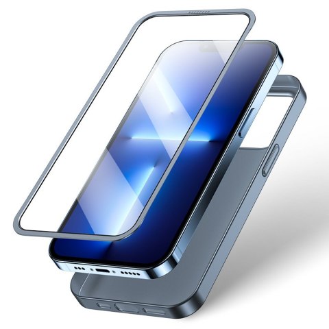 Etui pokrowiec do iPhone 13 Pro obudowa na tył i przód + szkło hartowane szary Etui pokrowiec do iPhone 13 Pro obudowa na tył i przód + szkło hartowane szary