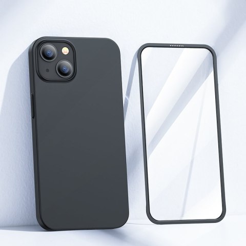 Etui pokrowiec do iPhone 13 obudowa na tył i przód + szkło hartowane czarny Etui pokrowiec do iPhone 13 obudowa na tył i przód + szkło hartowane czarny