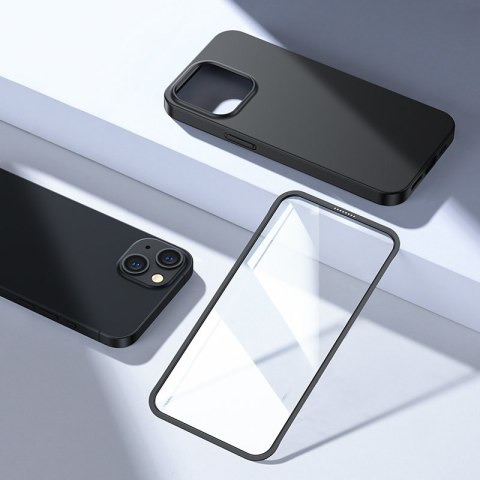 Etui pokrowiec do iPhone 13 obudowa na tył i przód + szkło hartowane czarny Etui pokrowiec do iPhone 13 obudowa na tył i przód + szkło hartowane czarny
