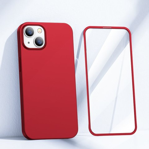 Etui pokrowiec do iPhone 13 obudowa na tył i przód + szkło hartowane czerwony Etui pokrowiec do iPhone 13 obudowa na tył i przód + szkło hartowane czerwony