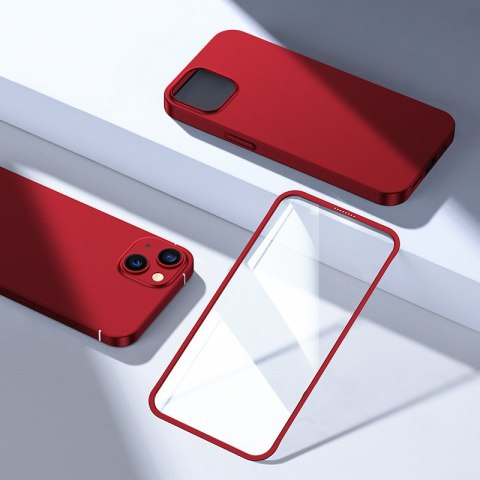 Etui pokrowiec do iPhone 13 obudowa na tył i przód + szkło hartowane czerwony Etui pokrowiec do iPhone 13 obudowa na tył i przód + szkło hartowane czerwony