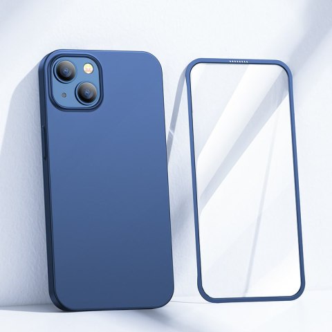 Etui pokrowiec do iPhone 13 obudowa na tył i przód + szkło hartowane niebieski Etui pokrowiec do iPhone 13 obudowa na tył i przód + szkło hartowane niebieski