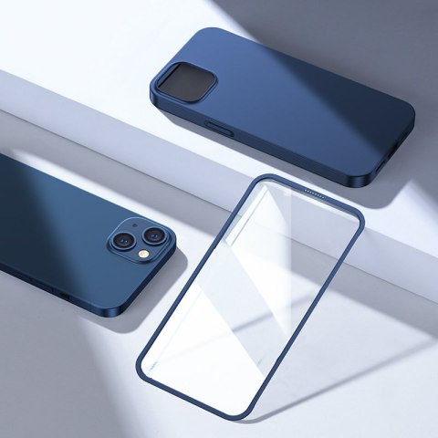 Etui pokrowiec do iPhone 13 obudowa na tył i przód + szkło hartowane niebieski Etui pokrowiec do iPhone 13 obudowa na tył i przód + szkło hartowane niebieski