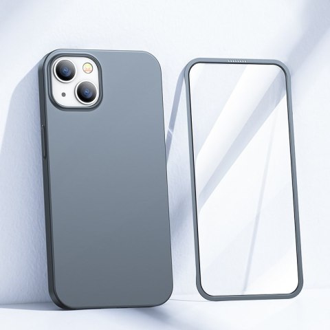 Etui pokrowiec do iPhone 13 obudowa na tył i przód + szkło hartowane szary Etui pokrowiec do iPhone 13 obudowa na tył i przód + szkło hartowane szary