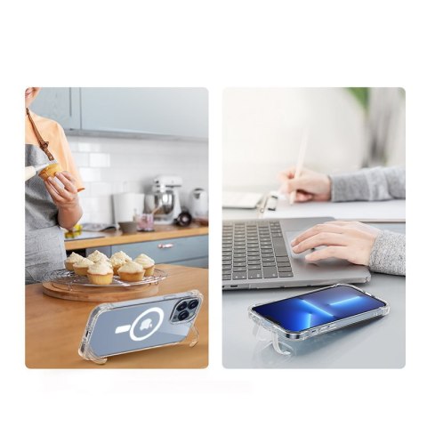 Magnetyczne etui do iPhone 13 Pro pancerny pokrowiec z haczykami podstawką przezroczysty Magnetyczne etui do iPhone 13 Pro pancerny pokrowiec z haczykami podstawką przezroczysty