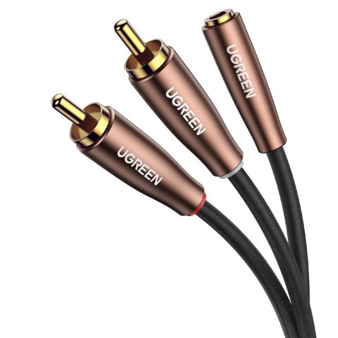 Przejściówka kabel przewód audio 3.5mm mini jack żeński - 2x RCA męski 3m brązowy Przejściówka kabel przewód audio 3.5mm mini jack żeński - 2x RCA męski 3m brązowy