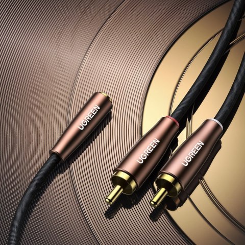 Przejściówka kabel przewód audio 3.5mm mini jack żeński - 2x RCA męski 3m brązowy Przejściówka kabel przewód audio 3.5mm mini jack żeński - 2x RCA męski 3m brązowy