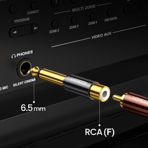 Przejściówka wtyczka adapter jack 6.35 mm męski na RCA żeński złoty Przejściówka wtyczka adapter jack 6.35 mm męski na RCA żeński złoty