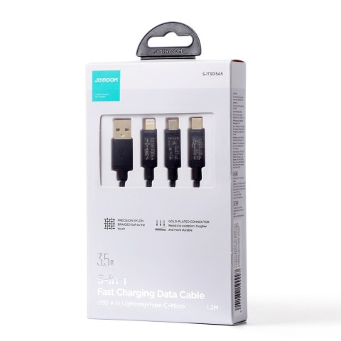 3w1 kabel przewód USB - USB-C / Lightning / micro USB 3.5 A 1.2m czarny 3w1 kabel przewód USB - USB-C / Lightning / micro USB 3.5 A 1.2m czarny