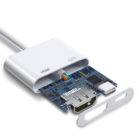 Adapter przejściówka z iPhone Lightning na HDMI FullHD + Lightning biały Adapter przejściówka z iPhone Lightning na HDMI FullHD + Lightning biały