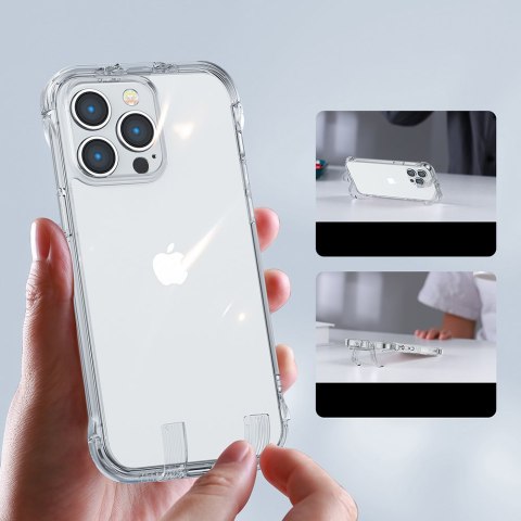 Etui pokrowiec do iPhone 14 Plus pancerna obudowa z haczykami podstawką przezroczysty Etui pokrowiec do iPhone 14 Plus pancerna obudowa z haczykami podstawką przezroczysty