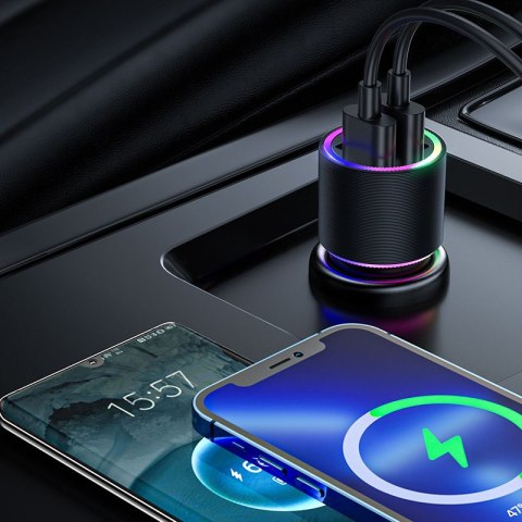 Samochodowa ładowarka 2x USB z podświetleniem 24W czarny Samochodowa ładowarka 2x USB z podświetleniem 24W czarny