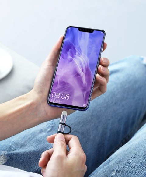 2w1 Kabel przewód w mocnym oplocie USB - microUSB + USB-C 1m 2.4A czarny 2w1 Kabel przewód w mocnym oplocie USB - microUSB + USB-C 1m 2.4A czarny