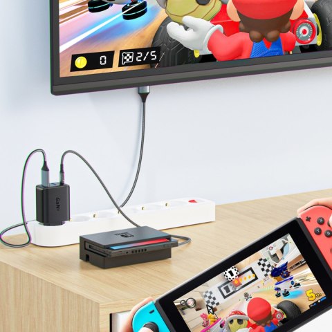 2w1 Ładowarka sieciowa z kablem USB-C + przejściówka adapter USB-C - HDMI 4K czarna 2w1 Ładowarka sieciowa z kablem USB-C + przejściówka adapter USB-C - HDMI 4K czarna