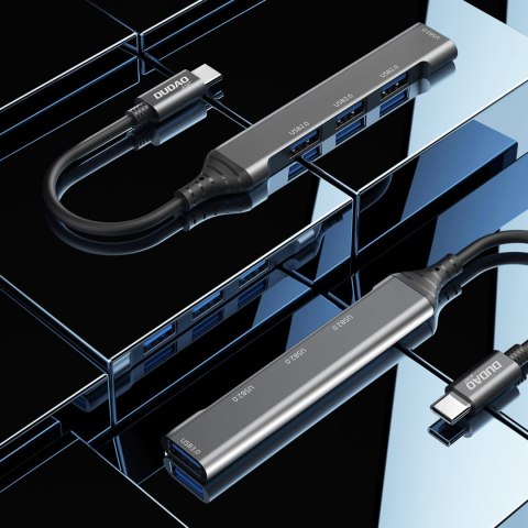 Adapter rozdzielacz HUB z gniazda USB-C na 4x USB czarny szary Adapter rozdzielacz HUB z gniazda USB-C na 4x USB czarny szary