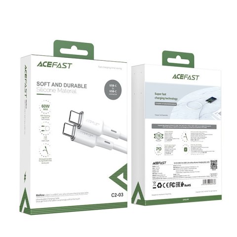 Kabel przewód USB-C 60W 20V 3A 1.2m biały Kabel przewód USB-C 60W 20V 3A 1.2m biały