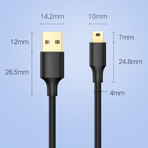 Kabel przewód USB - mini USB 5-pinowy pozłacany 0.5m czarny Kabel przewód USB - mini USB 5-pinowy pozłacany 0.5m czarny